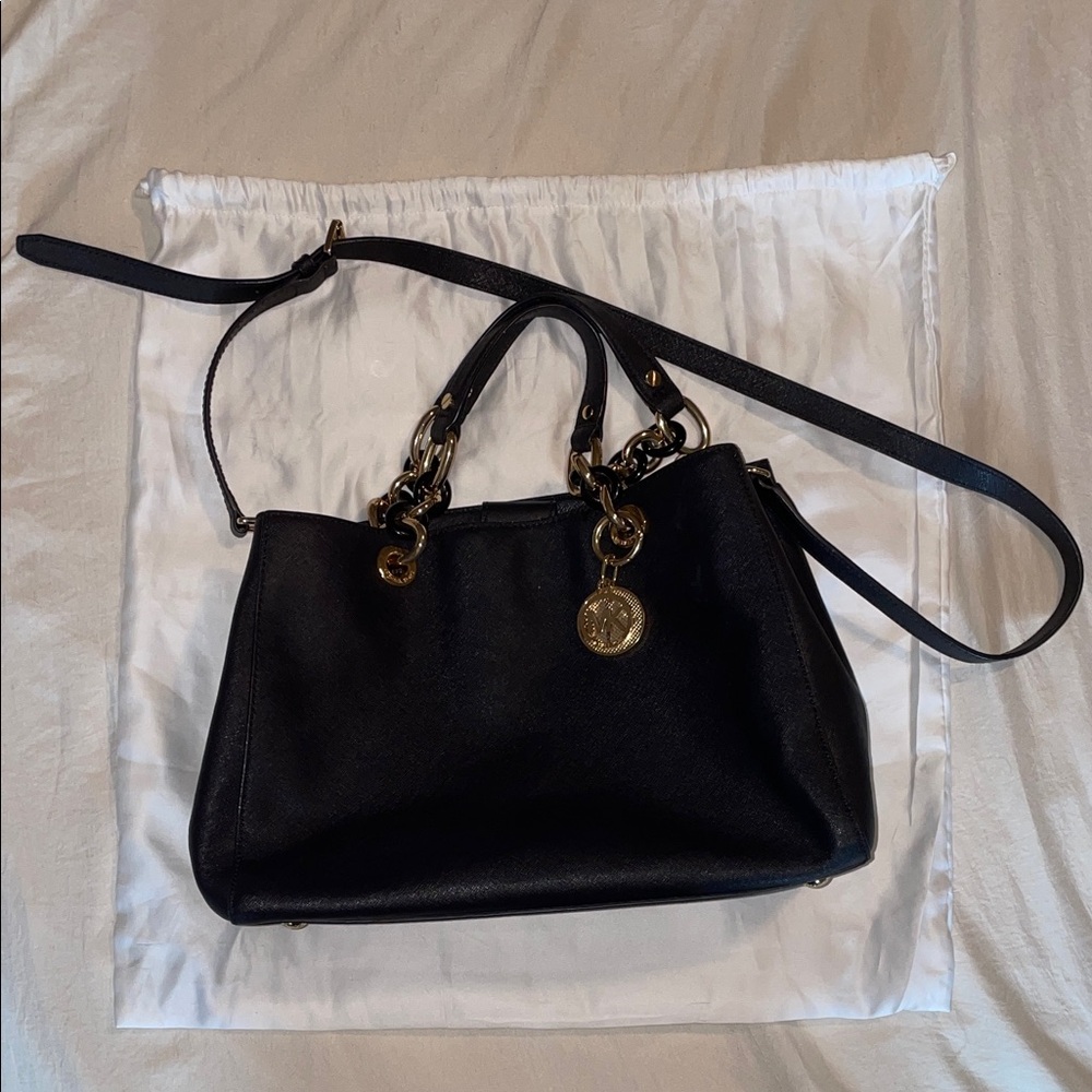 Michael Kors Black Shoulder Bag with Gold Accents